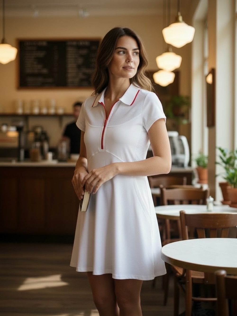 L’ETOILE White Polo SPORT Dress with Red Trim